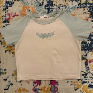 ROMWE Kids Butterfly Embroidered Tee - Cream and Gray
